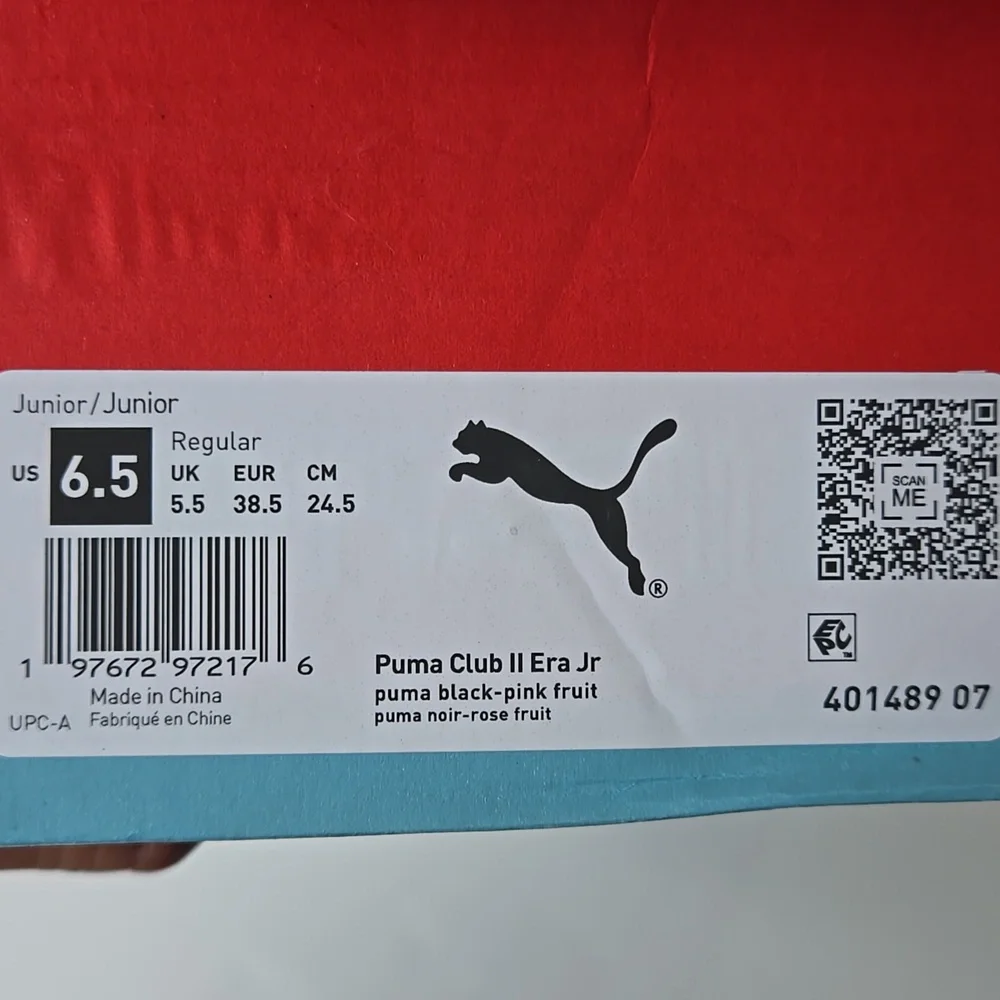 Puma Club II Era Jr Black Pink Fruit Sneakers -  Big Kids Size 6.5 - New